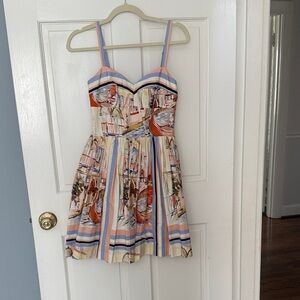 Amanda Uprichard Cream, Blue and Peach Striped Dress